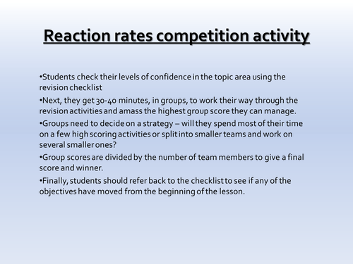 AQA C2.4 Reaction Rates Revision Competition