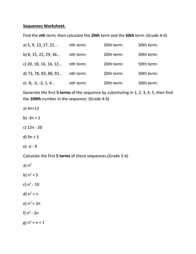 Sequences and nth term