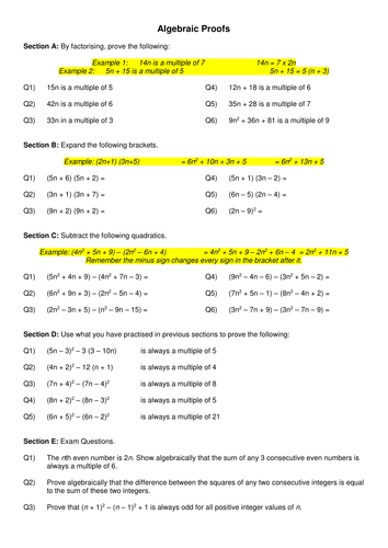 Algebraic Proofs | Teaching Resources