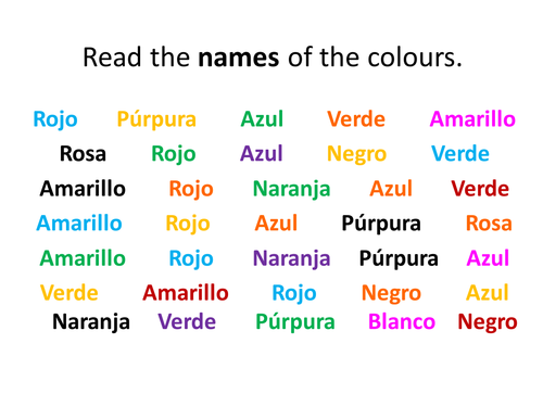 Spanish Teaching Resources. Colours Stroop Test Warmer Activity.