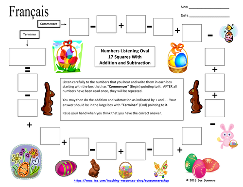 French Easter Numbers and Math Listening Activity 