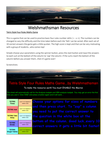 TETRIS Style Four Rules of Number Maths Game