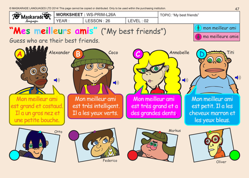 FRENCH (UNIT 6: FRIENDS/TIME/ACTIVITIES) : Y4 -Y5: My best friends/ Numbers up to 50/ Phone numbers