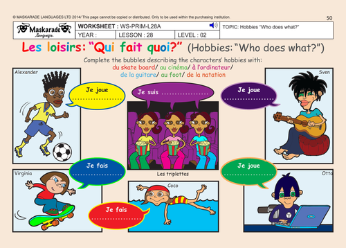 FRENCH (UNIT 6: FRIENDS/ACTIVITIES/TIME): Y4-Y5: My hobbies: sport activities/ What time is it?