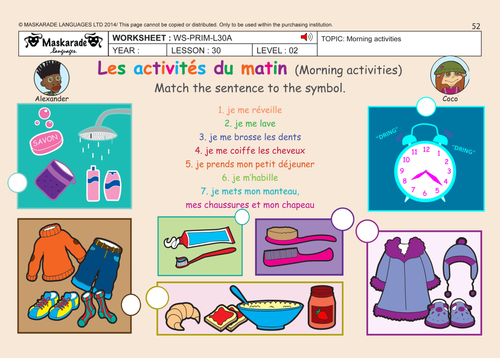 FRENCH (UNIT 6: FRIENDS/ACTIVITIES/TIME): Y4-Y5: Daily routine!
