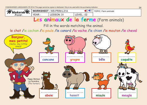 FRENCH (UNIT 6: FRIENDS/ACTIVITIES/TIME): Y4-Y5: Farm animals/ Vertebrate animals