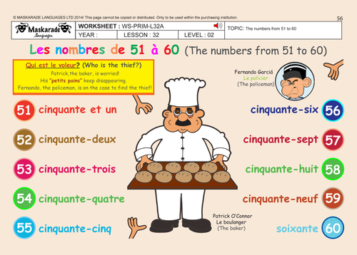 FRENCH (UNIT 6: FRIENDS/ACTIVITIES/TIME) : Y4 -Y5: Counting up to 60/ Describing people/ SONG