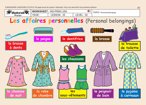 FRENCH (UNIT 7: MY HOME/ TRANSPORT/ SUMMER HOLIDAY): Y4-Y5: My personal belongings