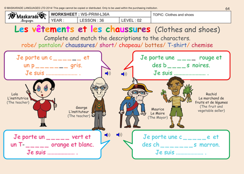 FRENCH (UNIT 7: MY HOME/ TRANSPORT/ SUMMER HOLIDAY): Y4-Y5: My clothes and shoes