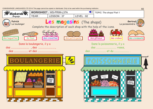 FRENCH (UNIT 7: MY HOME/ TRANSPORT/HOLIDAYS): Y4 - Y5: The shops/ 