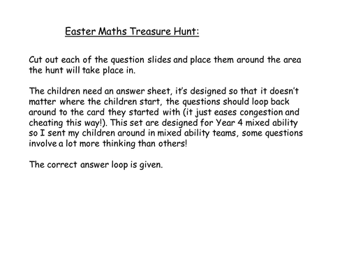 Year 4 / Lower KS2 Easter Maths Treasure Hunt