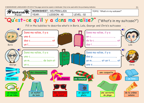 FRENCH (UNIT 7: HOME/  HOLIDAYS): Y4 - Y5: What's in my suitcase?/ My summer holidays/ Transport