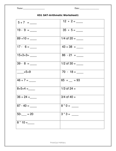 Ks1 Sat Arithmetic Worksheets For Practise By Practisematters