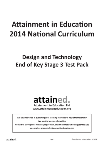 End of KS3 D&T Test Pack