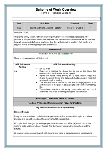 Reading Record with Lessons based on the KS2 / 3 Glossary For the New National Curriculum - Grammar