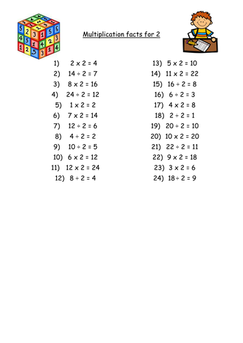 multiplication facts tests full set from 2 12 including