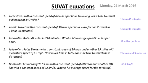 SUVAT equations - Kinematics