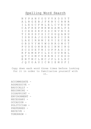 Common Spellings Word Search 