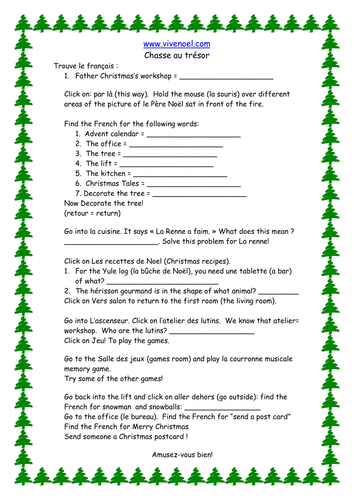 French Teaching Resources: Christmas Web Quest. Noël & Wallace & Gromit Cardomatic Worksheet.