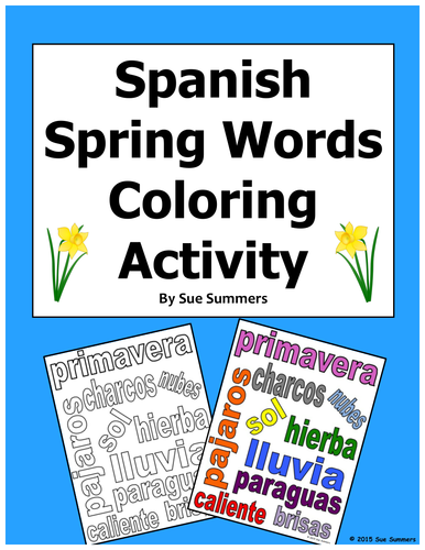 Spanish Spring Vocabulary Coloring Activity and Classroom Sign - Primavera