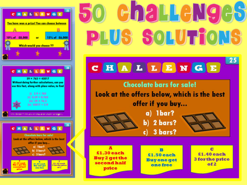 50 Maths warm up challenges with solutions- Problem Solving, Starters, Puzzles, Investigation.