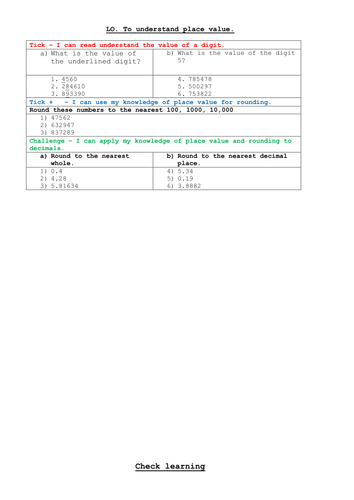 Place value and rounding year 4 top set