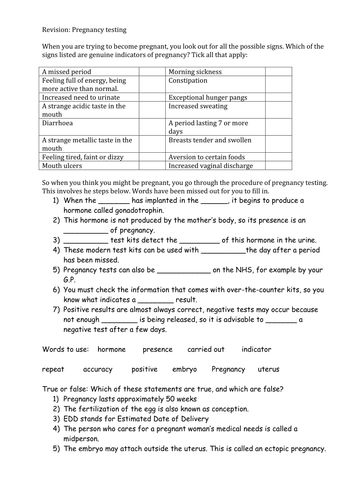 Child development Revision: Pregnancy testing