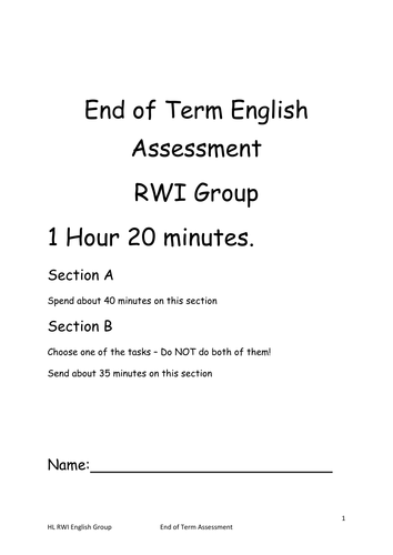 End of term Literacy assessment