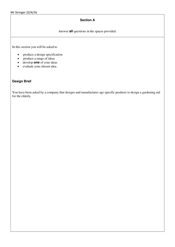 AQA Resistant Materials - The needs of the elderly when gardening - Exam question - Section A - 2016