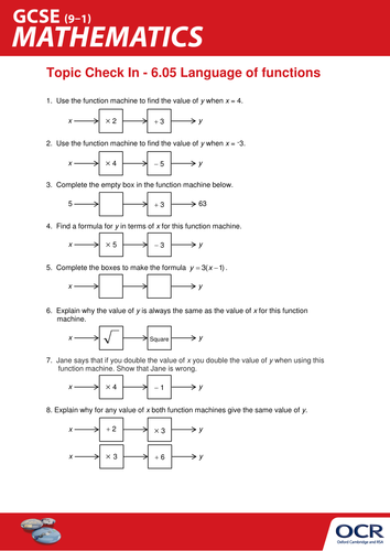 OCR Maths: Initial learning for GCSE - Check In Test 6.05 Language of functions