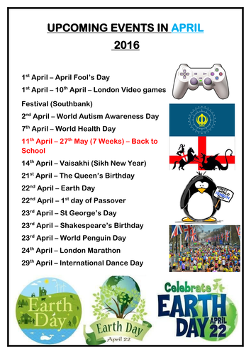 Upcoming events in APRIL 2016 