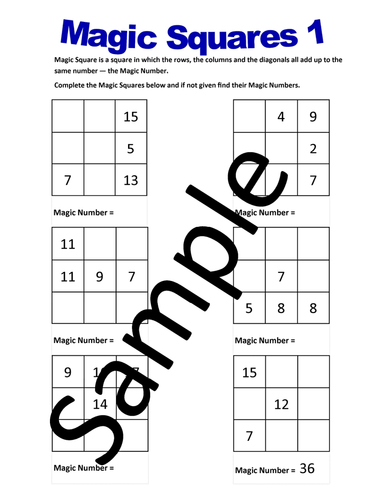 magic squares worksheets teaching resources