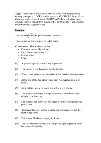Close reading word choice exercise
