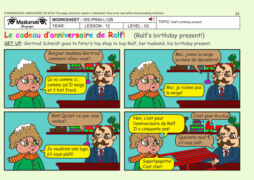FRENCH (UNIT 4:HEALTH-BODY-SEASONS): Y5-Y6: Calendar Festivities/ Shopping for someone's birthday