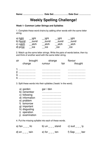 Year 7 Spelling Sheets