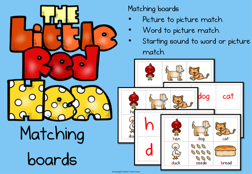 The Little Red Hen matching board mix and match activities
