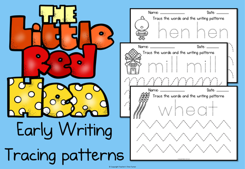 The Little Red Hen Early writing tracing patterns