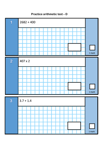SATs adapted Arithmetic test. (4 tests in total)