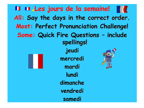 French Teaching Resources. Days of The Week PowerPoint and Games