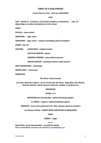 French 'Play in a Day' Cindy va à Hollywood ( extract) | Teaching Resources