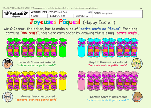FRENCH (UNIT 4: HEALTH & BODY/ SEASONS): Y5- Y6: Happy Easter! /The seasons/ Make a payment/ Numbers