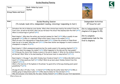 Holes guided reading planning and resourcers