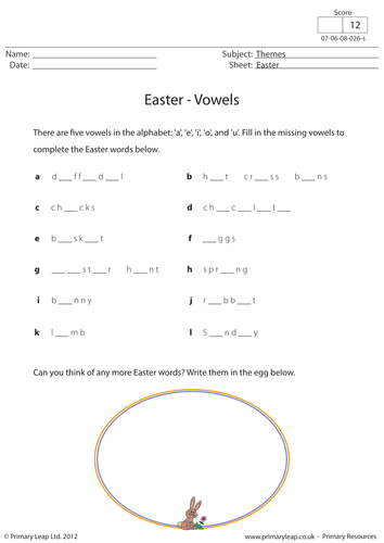 English Resource - Missing Vowels: Easter