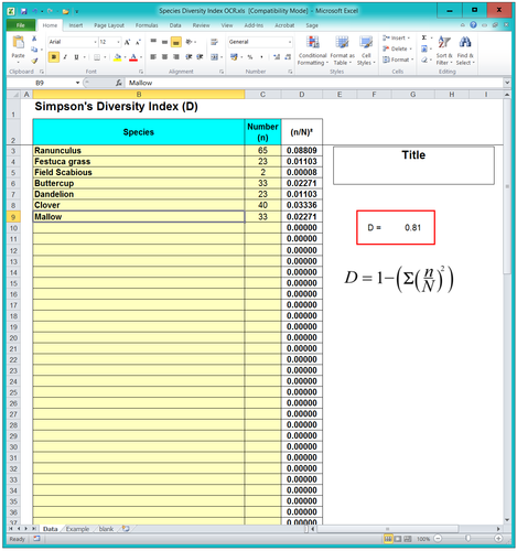 BioA_4.2.1 Species Diversity Index OCR (A) Spreadsheet & Help Document