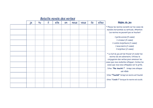 Battleship with verb conjugation