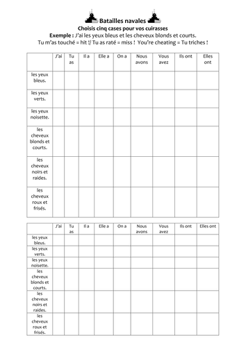 French Teaching Resources. Hair Styles & Colours PowerPoint. Battleships & Matching Cards.