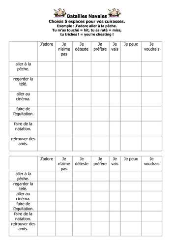 French Teaching Resources. PowerPoint Presentation, Battleships & Worksheet: Infinitives