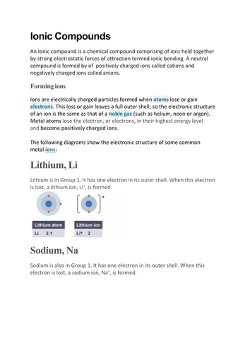 Ionic and Covalent Compound | Teaching Resources