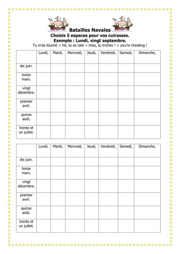 Teaching Resources: PowerPoint, Battleships & French -English matching Cards: The Months