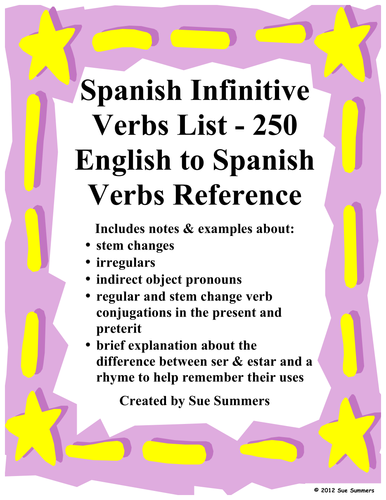 Spanish Verbs Reference - 250 English to Spanish Infinitive Verbs